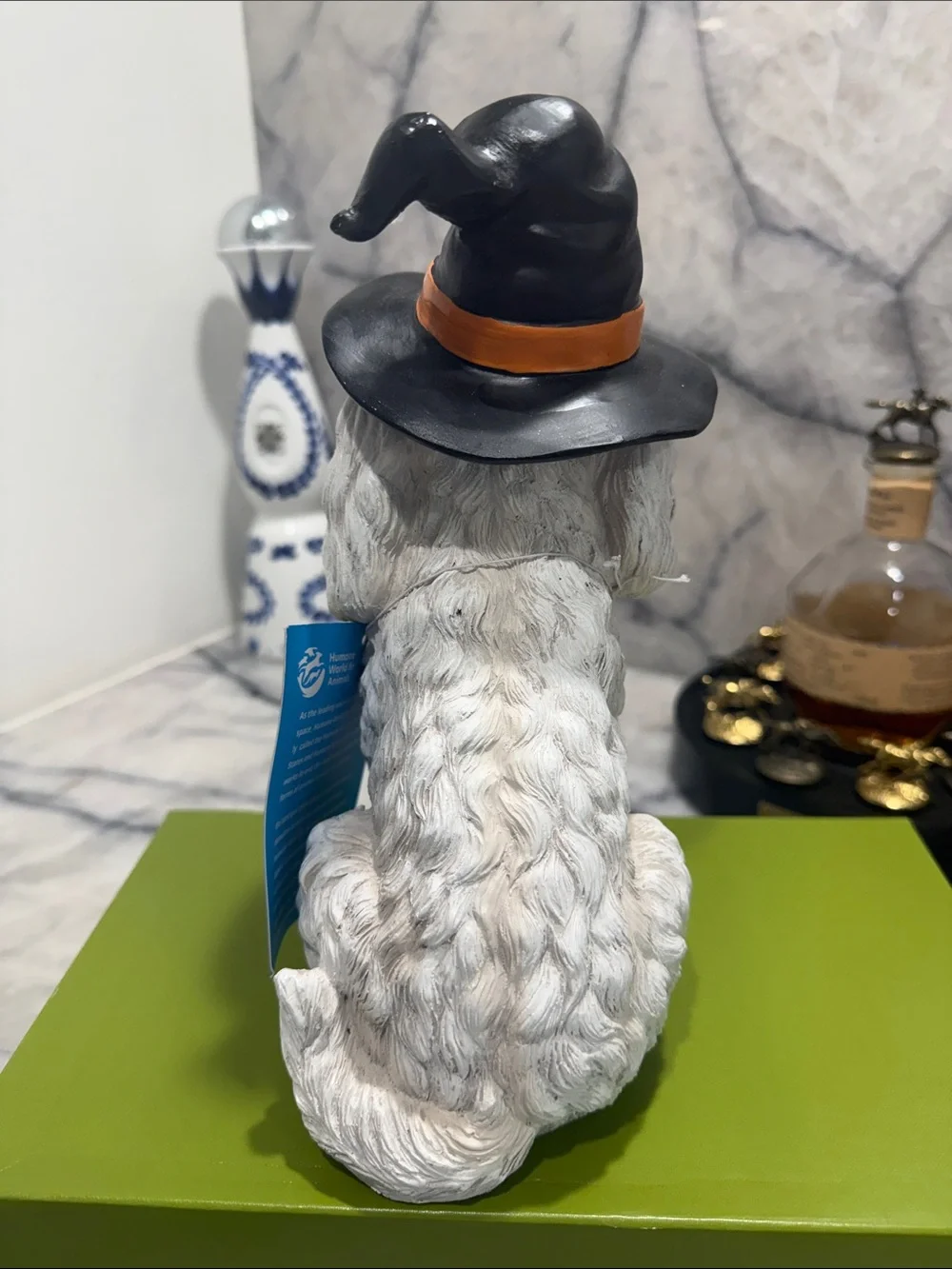 Halloween Puppy Figurine (Maltese or Shitzu) with Witch Hat - NWT 10inches tall